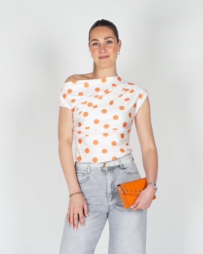 Gossip POLKADOT TOP WIT/ORANJE