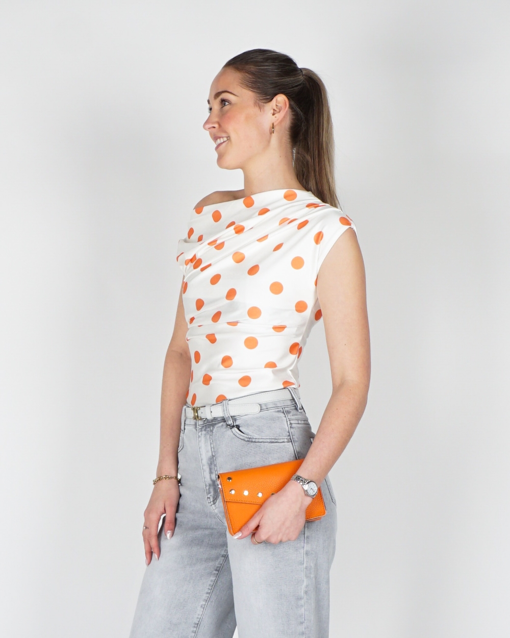 POLKADOT TOP WIT/ORANJE