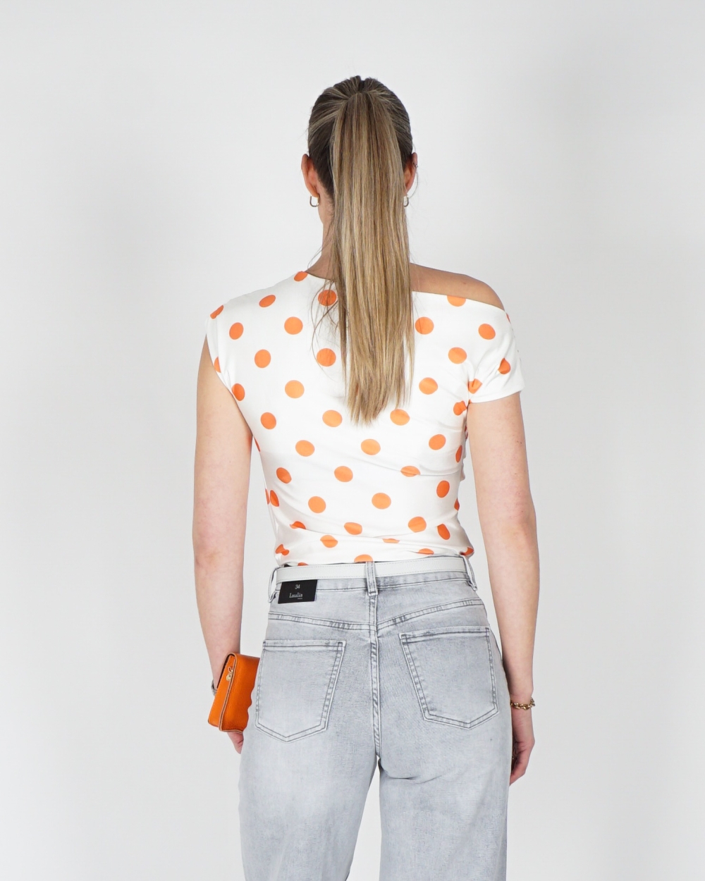 POLKADOT TOP WIT/ORANJE