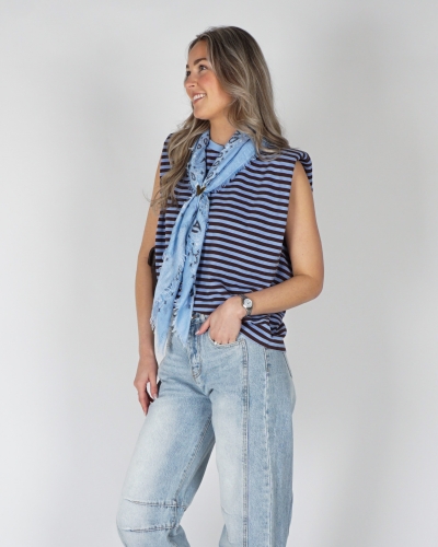 Gossip  GESTREEPTE TOP SCHOUDERVULLING BLAUW/BRUIN