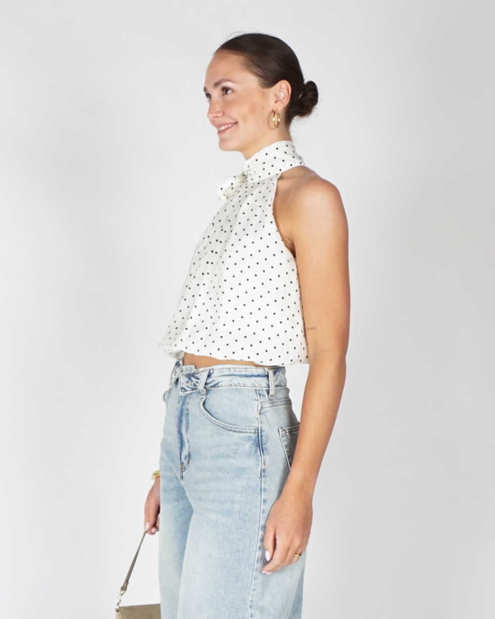 HALTER TOP POLKADOT ECRU ZWART
