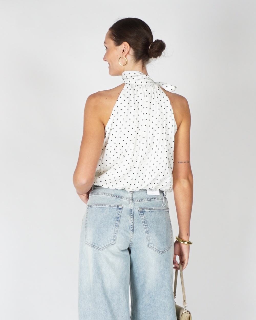 HALTER TOP POLKADOT ECRU ZWART