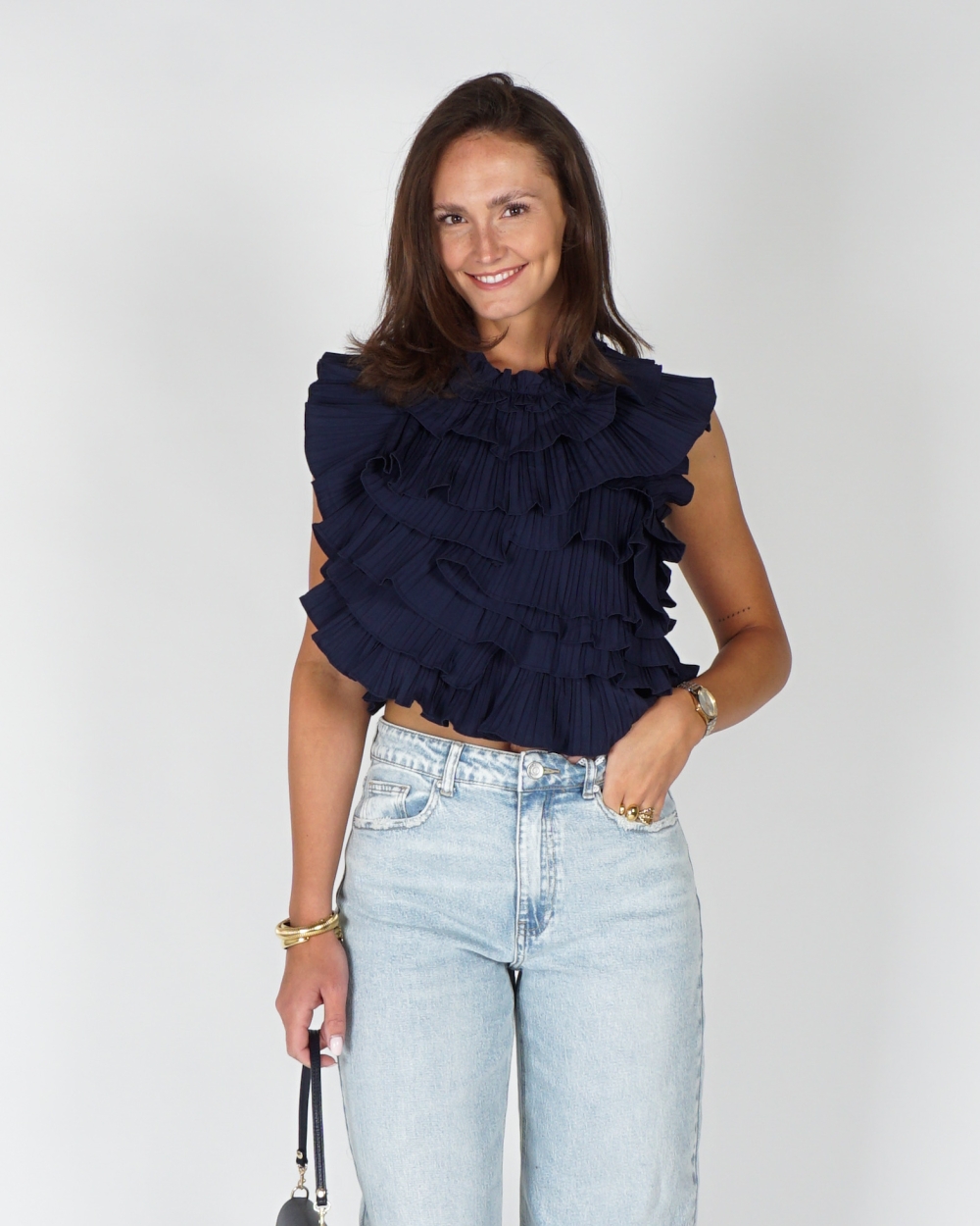 RUFFLE TOP LISA DONKERBLAUW