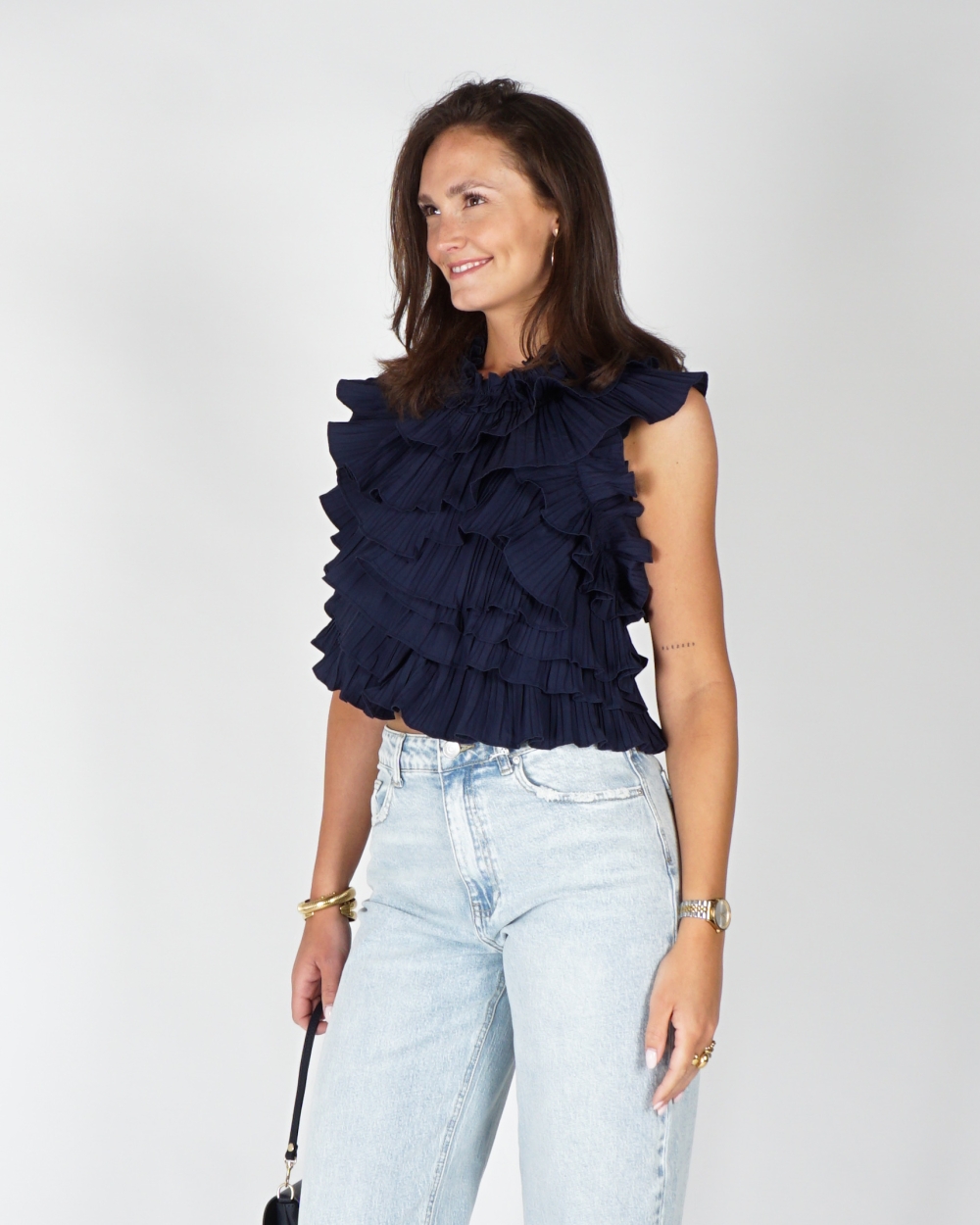 RUFFLE TOP LISA DONKERBLAUW