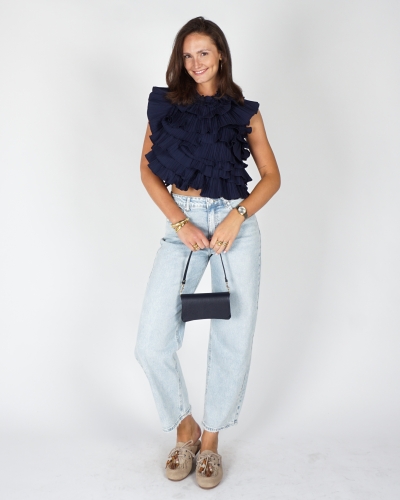RUFFLE TOP LISA DONKERBLAUW