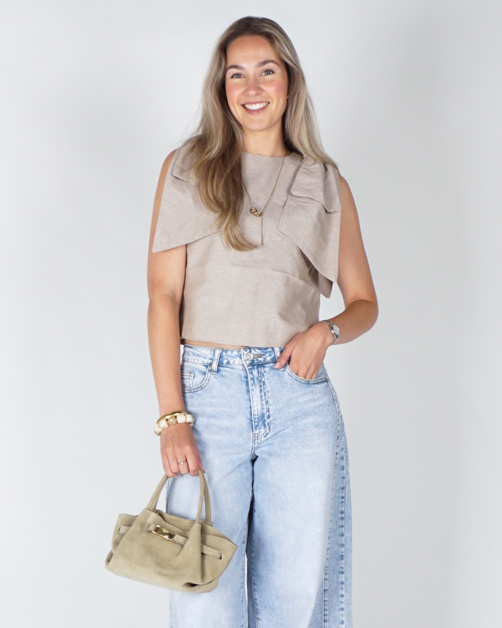 TOP MET STRIK DETAILS BEIGE