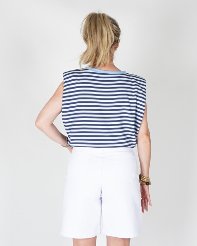 GESTREEPTE TOP SCHOUDERVULLING BLAUW/LICHTBLAUW