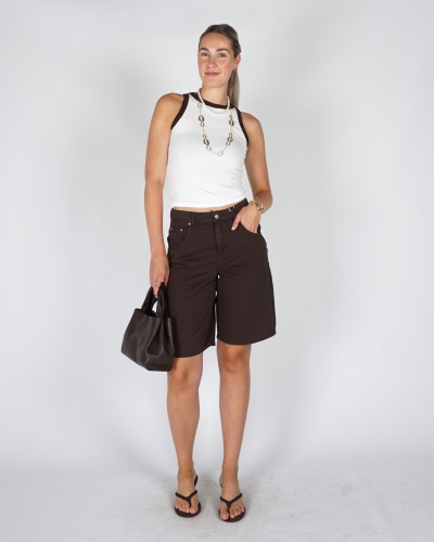 BASIC RIB TOP CONTRAST ECRU/BRUIN