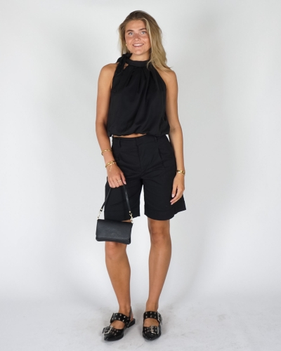 HALTER TOP STRIK SATIJN ZWART