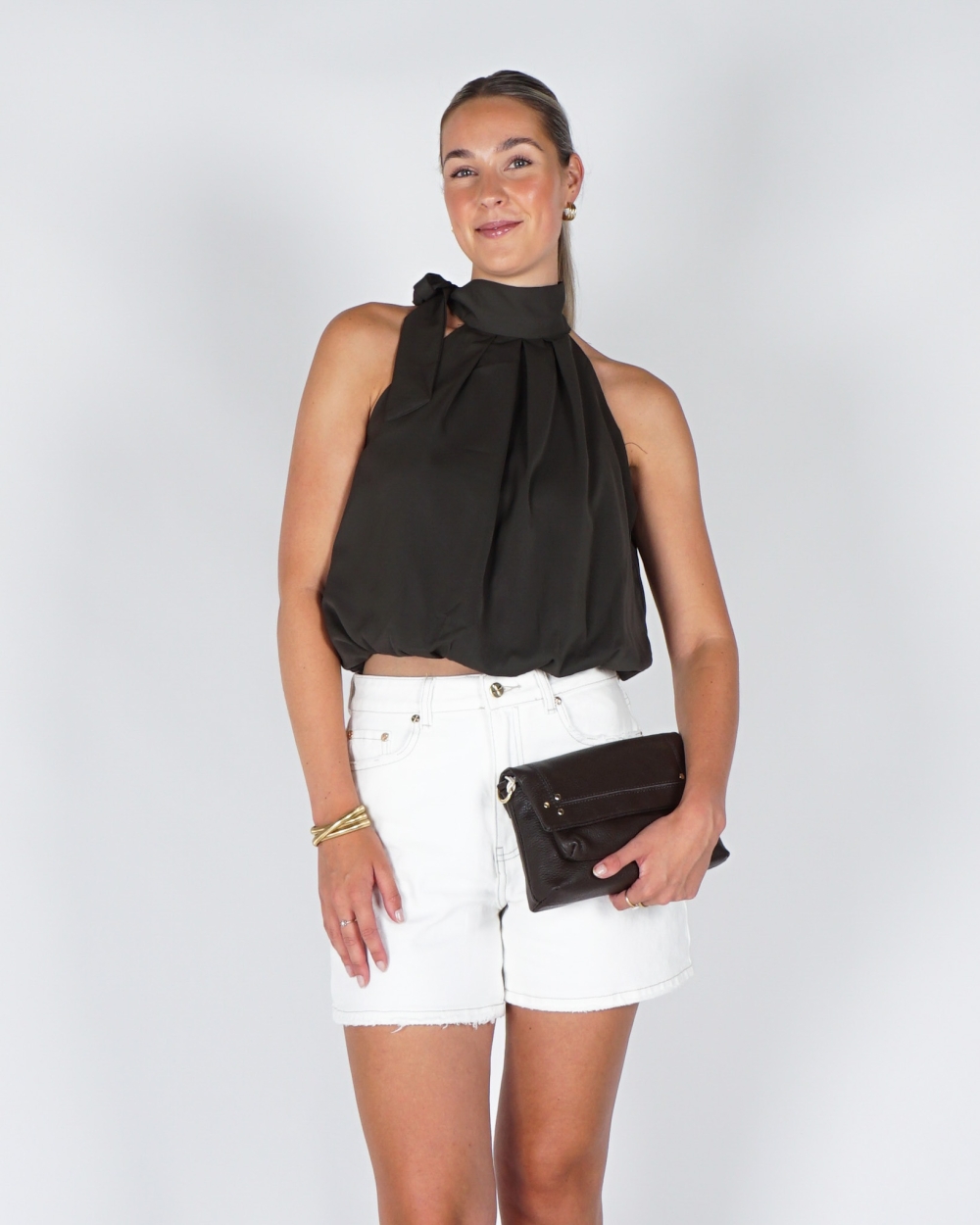 HALTER TOP STRIK SATIJN GROEN