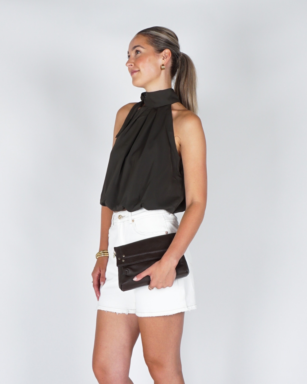 HALTER TOP STRIK SATIJN GROEN