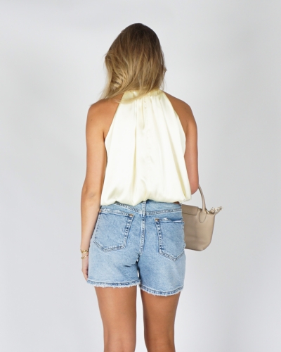 HALTER TOP STRIK SATIJN GEEL