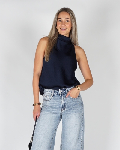 Gossip HOOGGESLOTEN TOP MET STRIK Donkerblauw