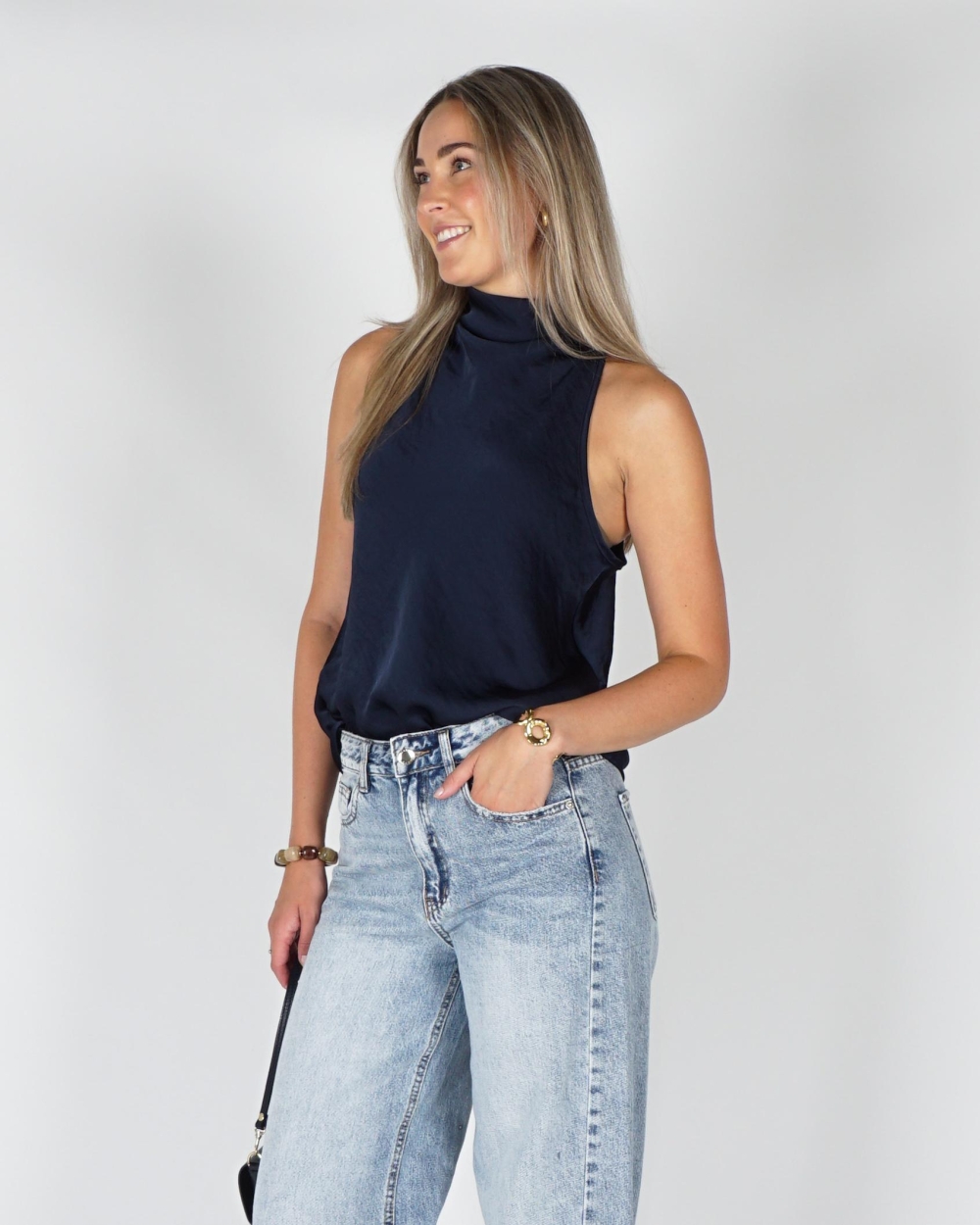 Gossip HOOGGESLOTEN TOP MET STRIK Donkerblauw