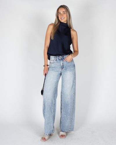 Gossip HOOGGESLOTEN TOP MET STRIK Donkerblauw