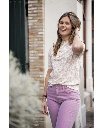 YAYA PRINTED MOCK NECK TEE OFF WHITE