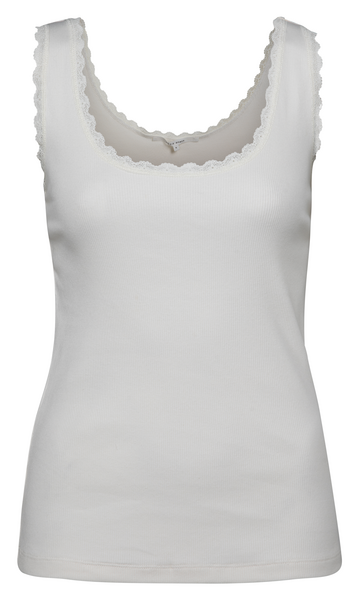 RIBBED TANK TOP WITH LACE TRIM OFF WHITE