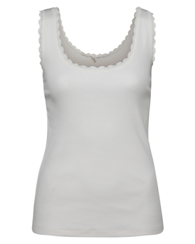 YAYA RIBBED TANK TOP WITH LACE TRIM OFF WHITE