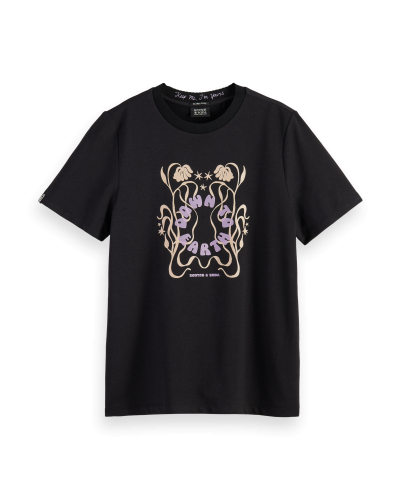 Scotch & Soda REGULAR-FIT T-SHIRT WITH FLORAL ART BLACK