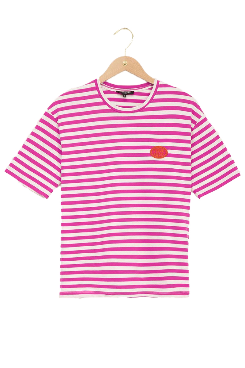 ROZE GESTREEPT T-SHIRT TRUE LOVE