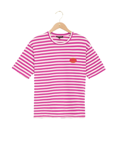 ROZE GESTREEPT T-SHIRT TRUE LOVE