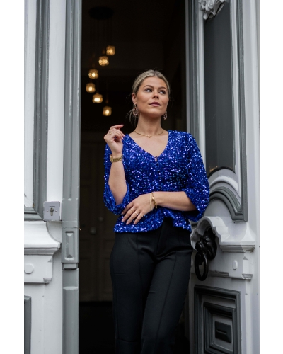 LANIKA SEQUIN TOP BLAUW