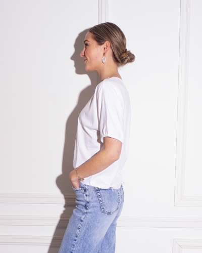 YAYA T-SHIRT RONDE HALS EN POFMOUW WIT