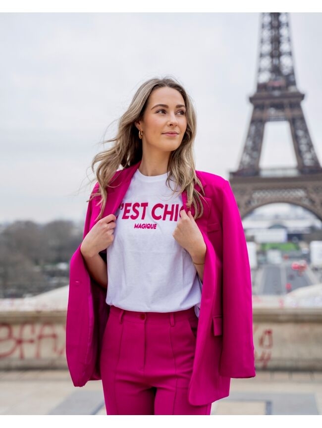 T-SHIRT C'EST CHIC WIT/ROZE