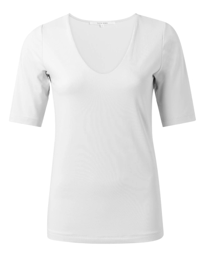 BASIC T-SHIRT MET RONDE V-HALS ECRU