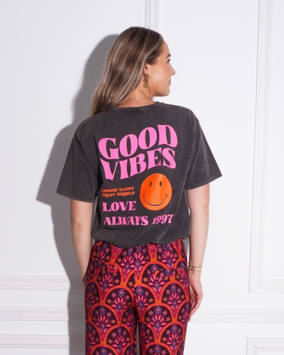 Gossip T-SHIRT GOOD VIBES GRIJS