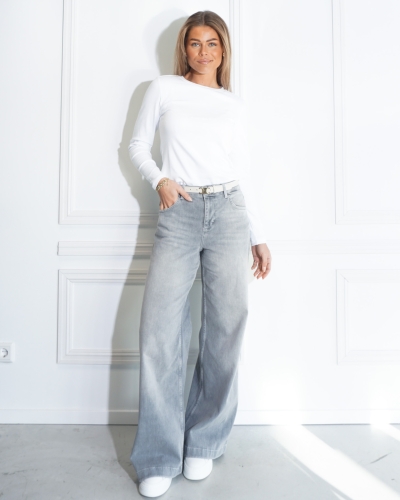 BASIC T-SHIRT MET LANGE MOUWEN WIT