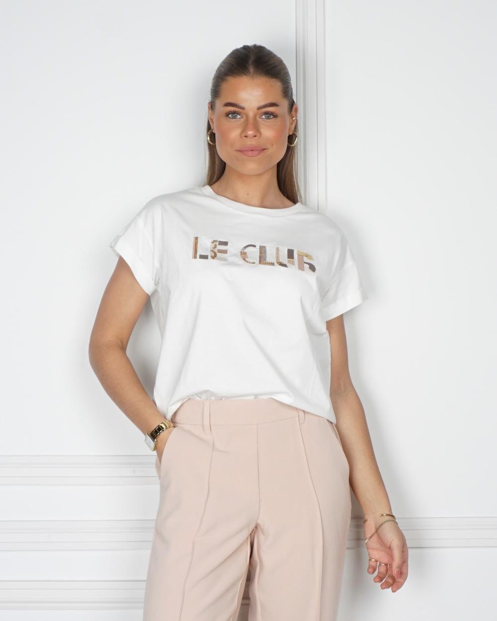 T-SHIRT FEMKE WIT ROZE