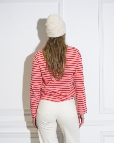STREEP T-SHIRT ROZE/ROOD