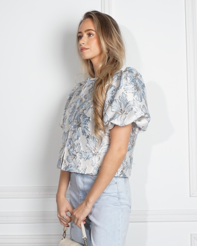 JACQUARD TOP LICHTBLAUW