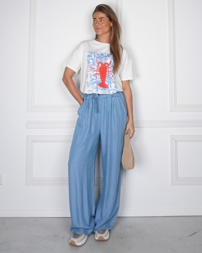 T-SHIRT LOBSTER BLAUW ROOD