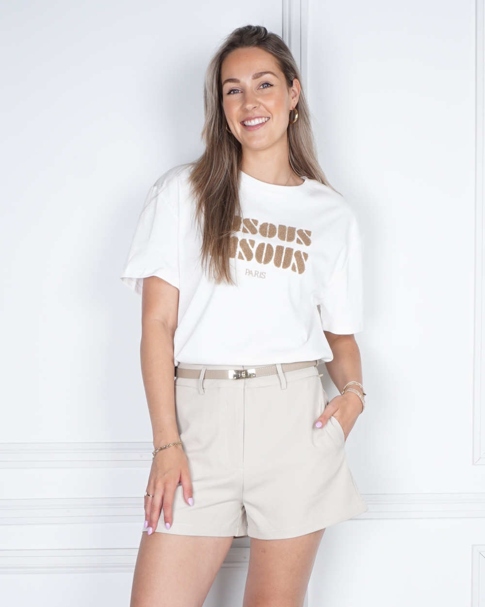 T-SHIRT BISOUS ECRU/TAUPE
