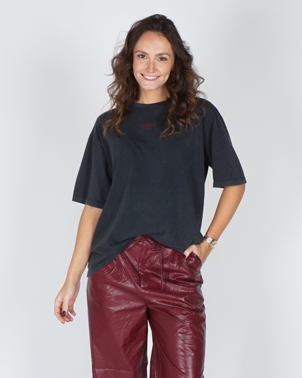 OVERSIZED T-SHIRT MAGGY GRIJS/ROOD