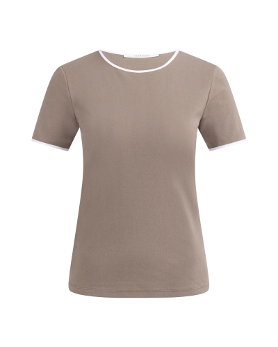 T-SHIRT MET CONTRASTERENDE BIES TAUPE