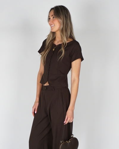 Neo Noir TOP MET HARTVORMVIGE HALS TANGO BRUIN 