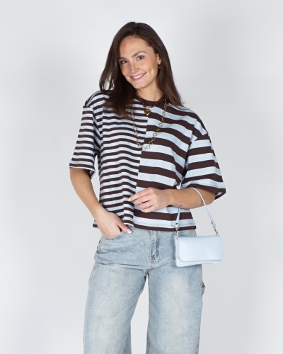 GESTREEPT T-SHIRT BRUIN/BLAUW