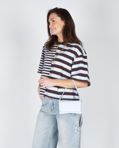 GESTREEPT T-SHIRT BRUIN/BLAUW