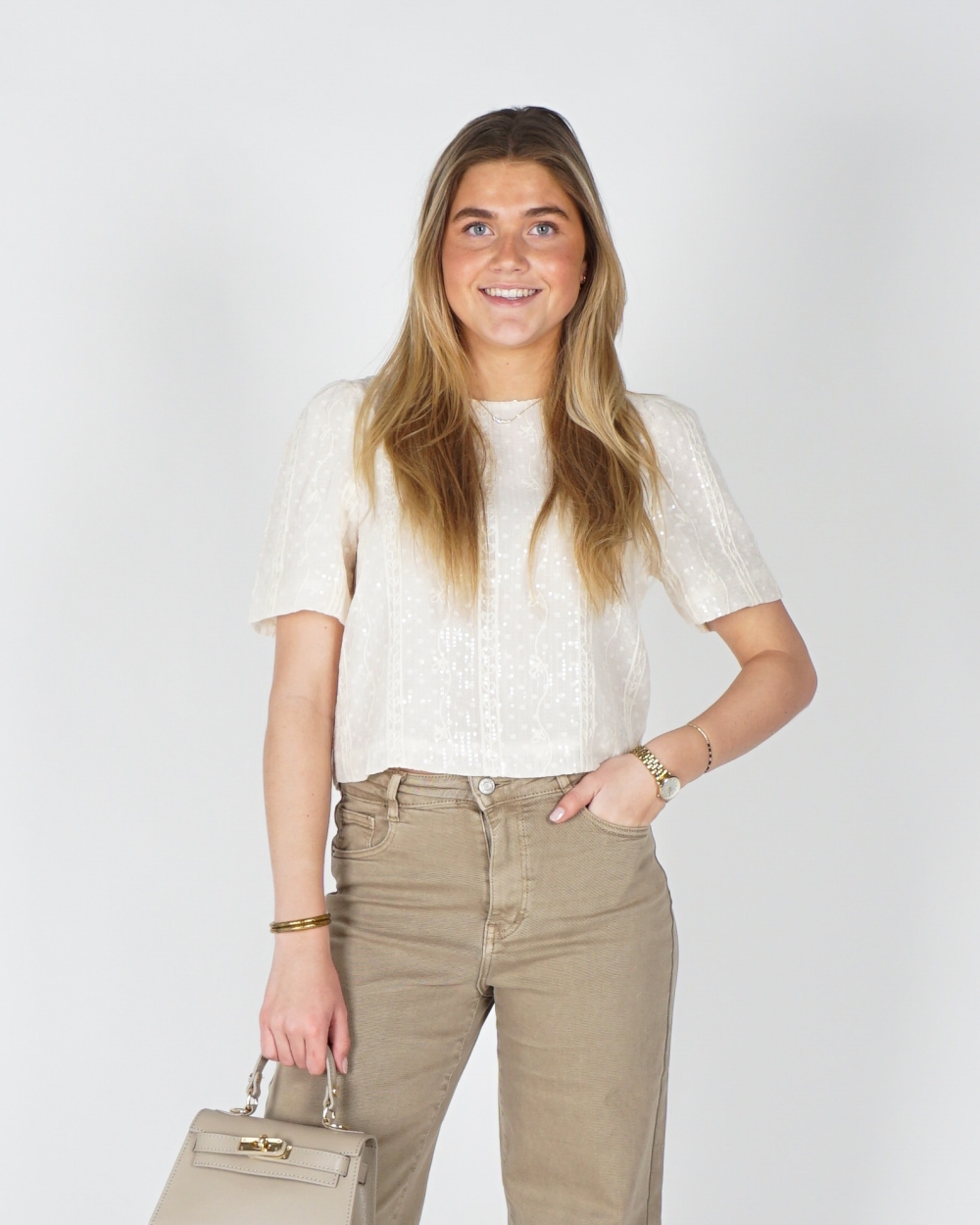 TOP MET PAILLETTEN ECRU