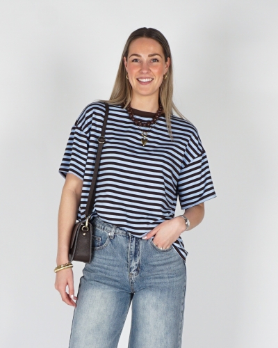 Gossip GESTREEPT T-SHIRT BRUIN BLAUW