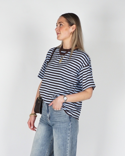 Gossip GESTREEPT T-SHIRT BRUIN BLAUW