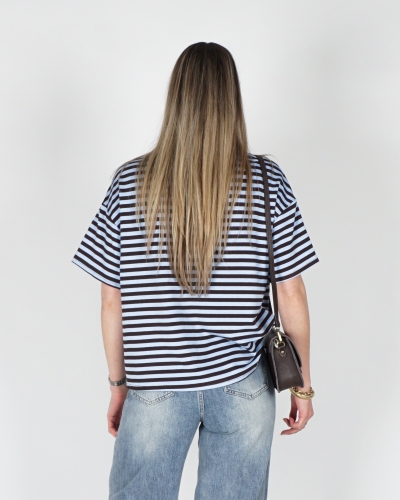 GESTREEPT T-SHIRT BRUIN BLAUW
