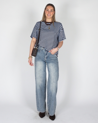 GESTREEPT T-SHIRT BRUIN BLAUW