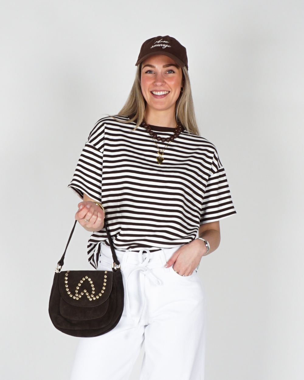 GESTREEPT T-SHIRT BRUIN ECRU