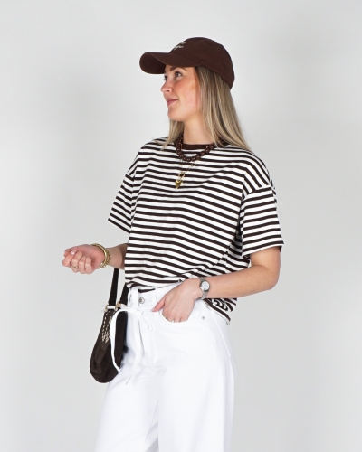 Gossip GESTREEPT T-SHIRT BRUIN ECRU