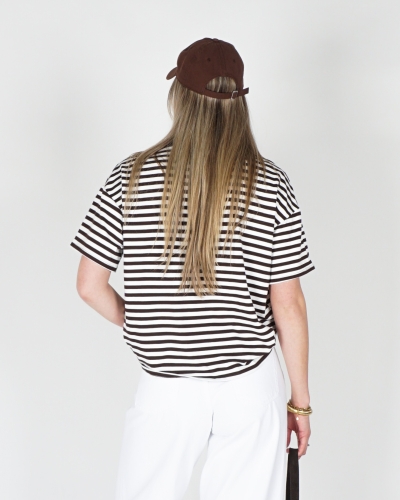 GESTREEPT T-SHIRT BRUIN ECRU
