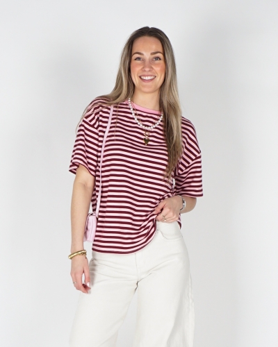 Gossip GESTREEPT T-SHIRT BORDEAUX ROZE